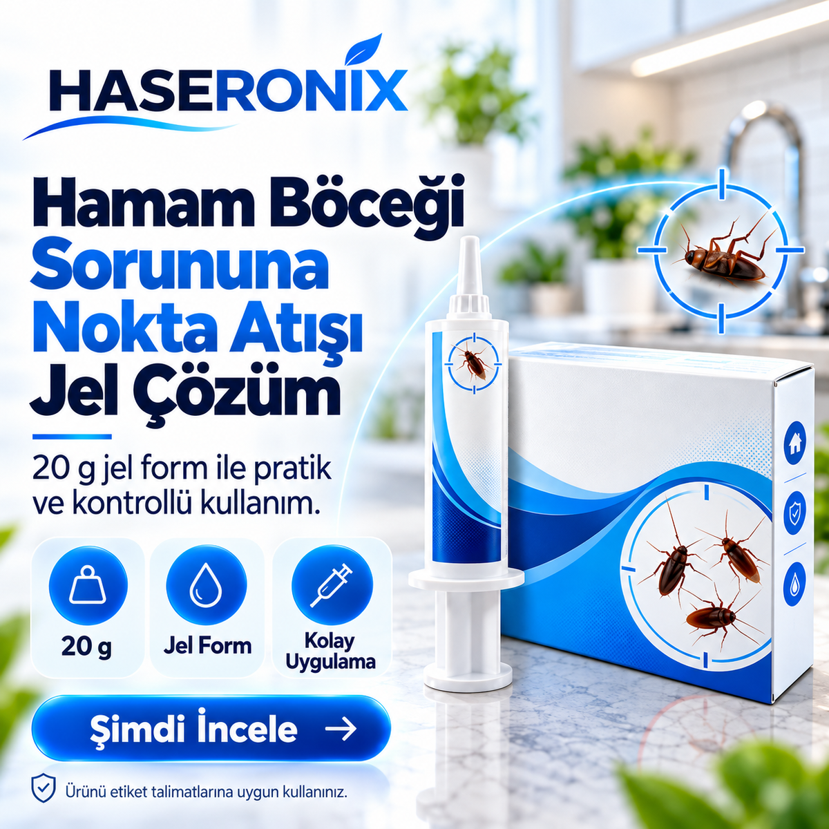 HASERONIX Hamam Böceği Jeli 20 g – Noktasal Uygulama